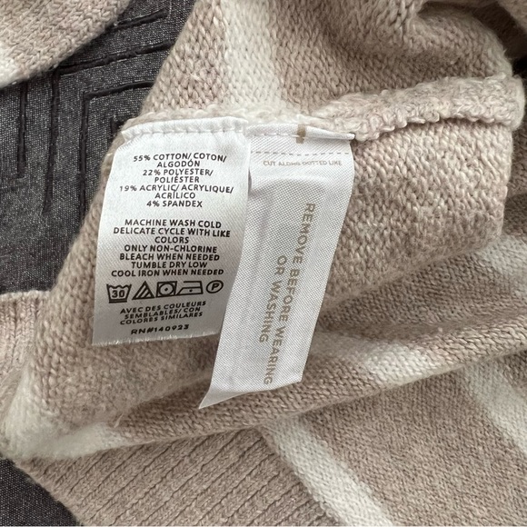 NWT Loft Striped Drawstring Neck Pocket Sweater Stone Heather - Picture 10 of 15